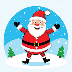 a cartoon illustration of Santa Claus in a snowy landscape