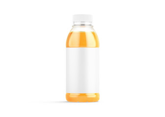 Blank 16 oz plastic orange juice bottle with white label mockup