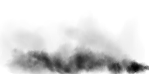 Bright black Smoke Cloud Illustration. Fantastic black smoke. Magic smoke. Smog cloud on podium or stage. Fog vapor over ground or water surface, magic haze. PNG.