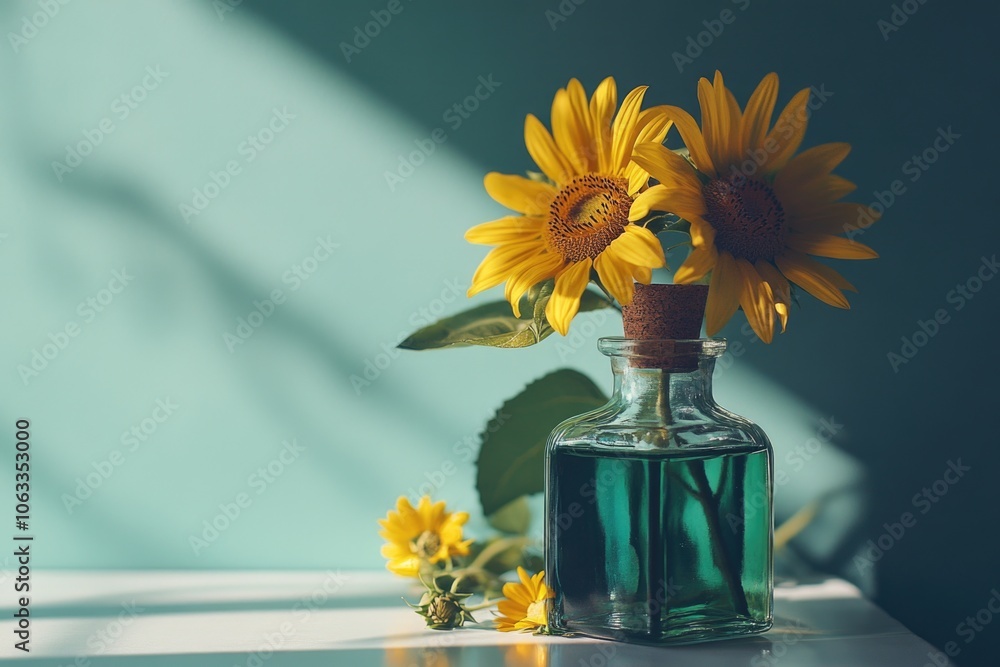 Poster a vase filled with bright yellow flowers sits atop a table, perfect for adding a pop of color to any