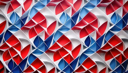 Intricate USA Inspired 3D Geometric Paper Art in Red, White, and Blue. Dynamic Abstract Design with Layered Shapes and Depth, Perfect for Patriotic Themes, Backgrounds and American Celebration Project