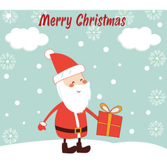 a Christmas greeting card with a cartoon illustration of Santa Claus in the center