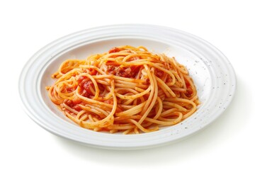 A plate of spaghetti with tomato-based sauce, ready to be served