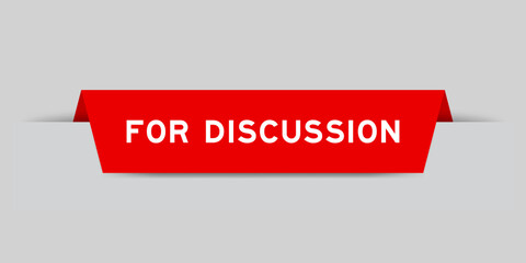 Red color inserted label with word for discussion on gray background
