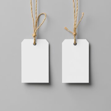 Two blank tags with string ties, perfect for labeling or pricing. Ideal for gift packaging, crafts, and product displays.