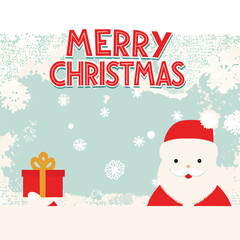 a Christmas greeting card with a cartoon illustration of Santa Claus in the center