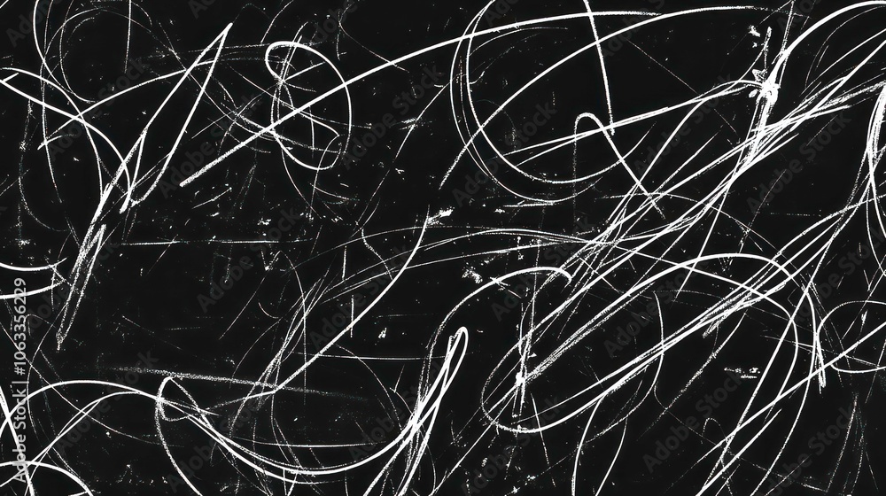 Poster Abstract black and white design with flowing lines and curves.