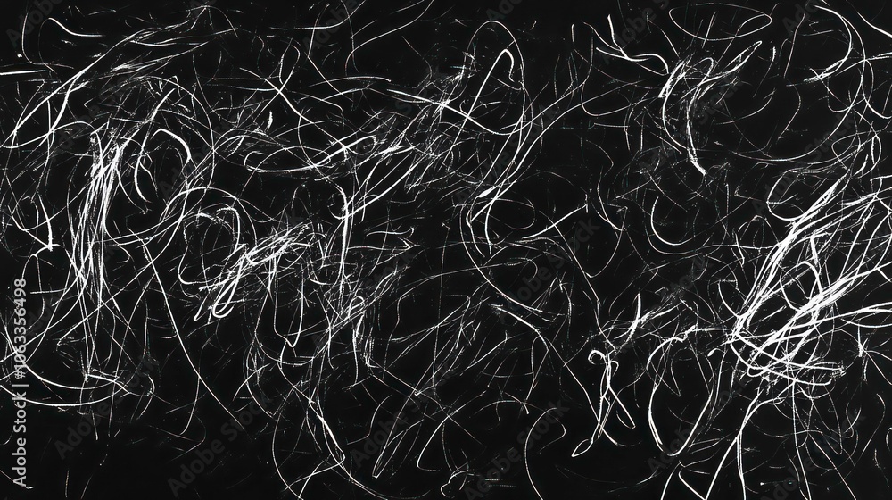 Poster abstract design featuring swirling white lines on a black background, creating a dynamic visual effe
