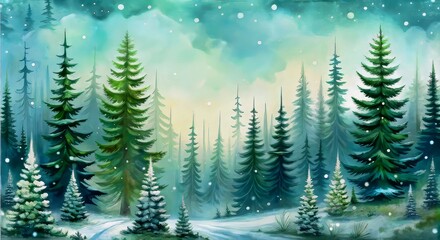 Fototapeta premium Beautiful winter forest landscape with snow-covered trees and soft pastel colors
