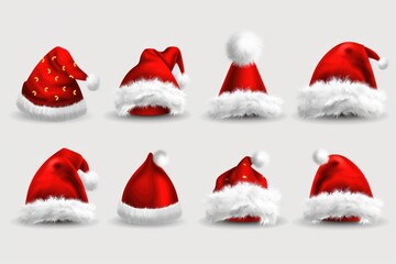 Set of festive holiday hats with white trim, perfect for Christmas or winter themed images