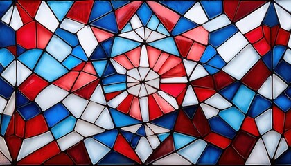 Bold and Patriotic Stained Glass Inspired Mosaic in Red, White, and Blue. Abstract American Flag Design Ideal for USA Themed Projects, Independence Day Decor, and Symbolic Americana Artwork