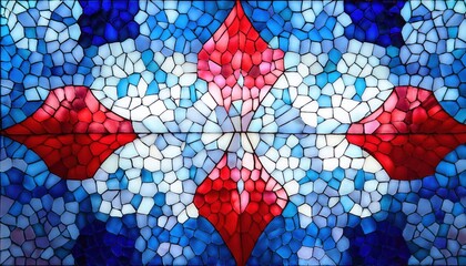 Bold and Patriotic Stained Glass Inspired Mosaic in Red, White, and Blue. Abstract American Flag Design Ideal for USA Themed Projects, Independence Day Decor, and Symbolic Americana Artwork