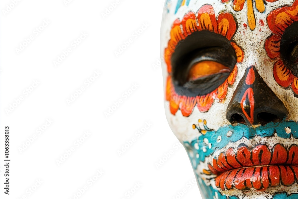 Poster a close-up view of a skull statue with intricate details