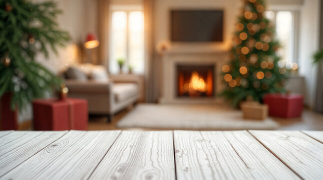 Rustic wooden background with a warm, festive glow and soft bokeh lights, creating a cozy holiday atmosphere. Ideal for seasonal displays, decorations, or as a backdrop for Christmas presentations