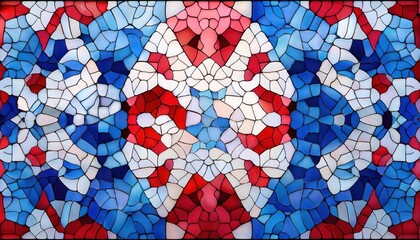 Bold and Patriotic Stained Glass Inspired Mosaic in Red, White, and Blue. Abstract American Flag Design Ideal for USA Themed Projects, Independence Day Decor, and Symbolic Americana Artwork