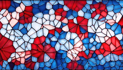 Bold and Patriotic Stained Glass Inspired Mosaic in Red, White, and Blue. Abstract American Flag Design Ideal for USA Themed Projects, Independence Day Decor, and Symbolic Americana Artwork