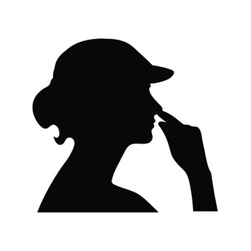 recommend clip art: a woman are very tension mode and holding hand her nose vector silhouette