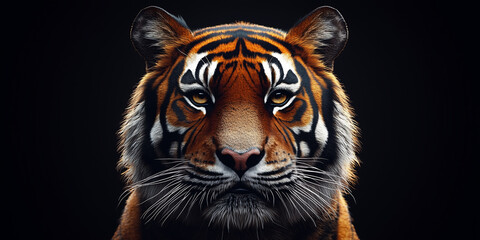 Majestic Tiger Portrait with Intense Gaze in Dramatic Lighting