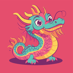 Cute Chinese Dragon Symbol with Flowing Detailed Features