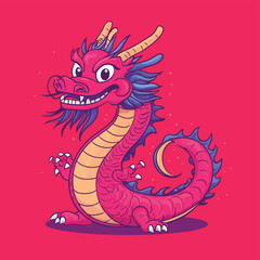 Fototapeta premium Cute Chinese Dragon Symbol with Flowing Detailed Features