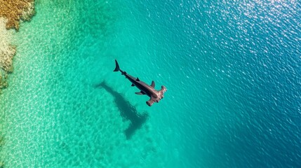 Hammerhead Shark Swimming in Clear Blue Ocean Water