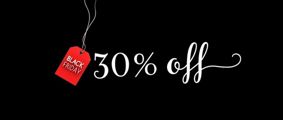 Black Friday Sale 30 % off, price tag, poster design template, slim white line art