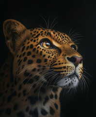 Obraz premium Detailed Painting of a Leopard's Face with Illuminated Eyes