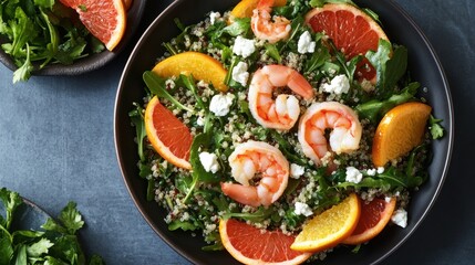 Fresh quinoa salad with shrimp, citrus, and feta for a healthy summer meal