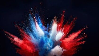 Dynamic USA Patriotic Explosion: Red, White, and Blue Burst of Colorful Particles Symbolizing American Spirit, Celebration, and Unity in Fireworks Display for Independence Day July 4th Memorial Event 