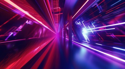 Neon Lights in a Futuristic Corridor
