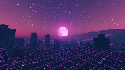 Nighttime Cityscape with a Retro Futuristic Aesthetic