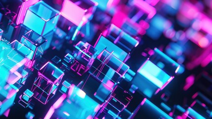 Abstract Neon Blue and Pink Geometric Shapes