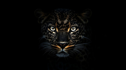Obraz premium Close-up of a Leopard with Luminous Eyes in Dark Environment