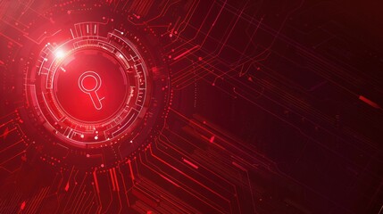 Red Abstract Digital Interface with Search Icon