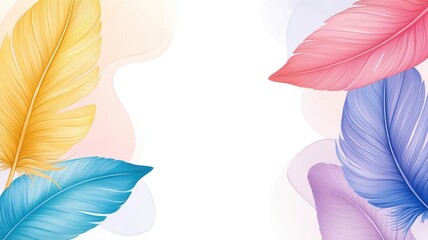 Decorative feather pattern, flowing lines, pastel shades, watercolor style