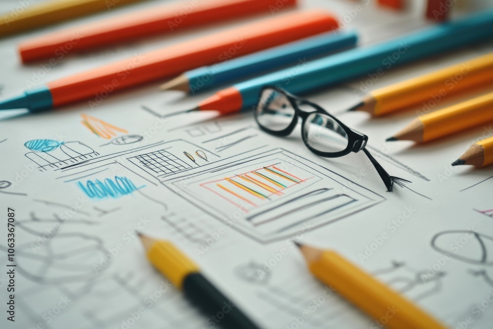 Poster a collection of colorful pencils placed neatly on a table, ideal for illustrations, presentations, a