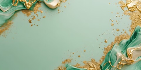 Elegant Mint Green Background with Gold Leaf Accents