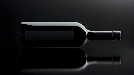 Fototapeta premium Luxurious Black Wine Bottle with Sleek Minimalist Design on Reflective Glass Surface