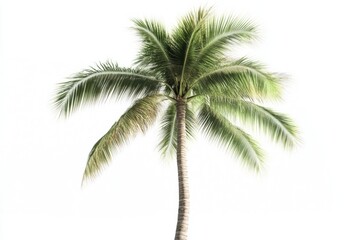A single palm tree stands out against a bright white sky