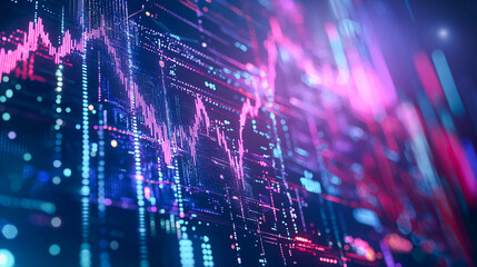 Dynamic Financial Data Chart in Neon Lighting
