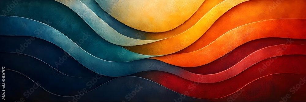 Aufkleber Mesmerizing abstract composition featuring dynamic,fluid waves of vibrant shapes and colors in a captivating,visually striking design. The image showcases a harmonious blend of contemporary.