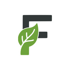 letter F with leaf nature logo vector illustration template design