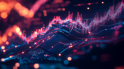 Dynamic Financial Data Chart in Neon Lighting
