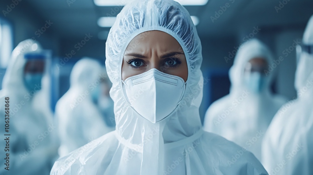 Poster healthcare team in full protective gear treating a patient, emphasizing safety and teamwork during c