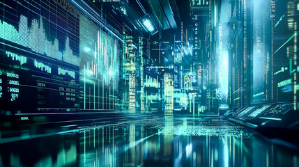 Digital Data Center with Futuristic Display Panels