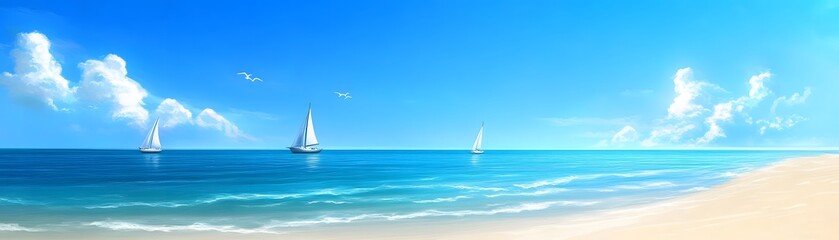 Obraz premium Sailboats on a Sunny Day with a White Sandy Beach