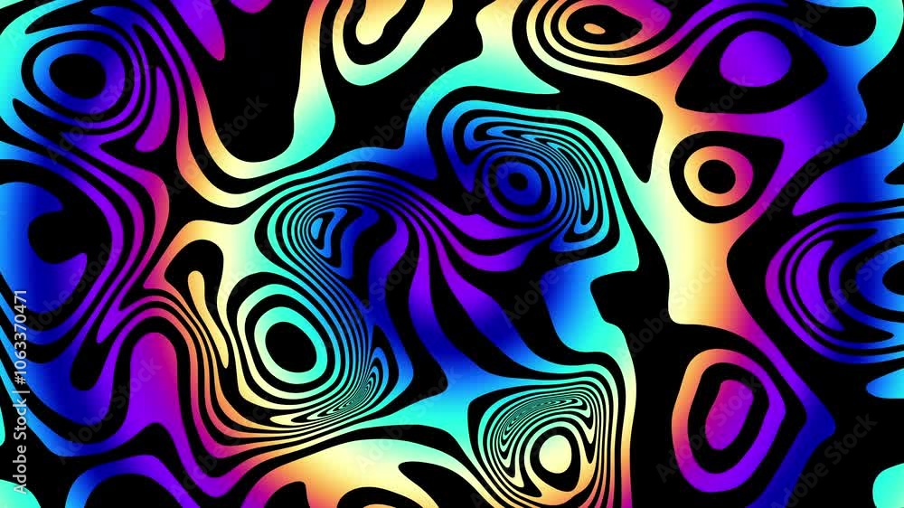 Poster distorted twisted colorful line loop background. trippy strip psychedelic motion animation. neon col