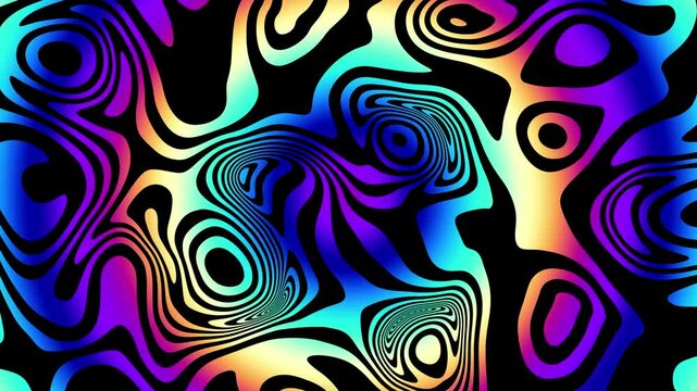 Distorted twisted colorful line loop background. Trippy strip psychedelic motion animation. Neon color. Groovy abstract background. Trendy fluorescent retro style