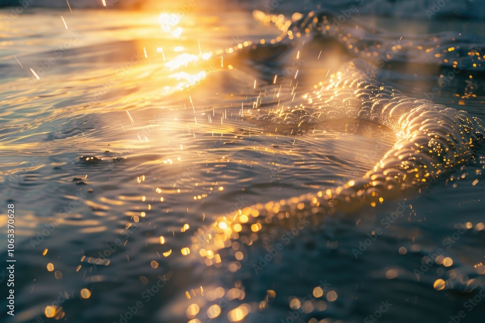 Poster a detailed view of an ocean wave with foam and water droplets, suitable for use in travel or nature-