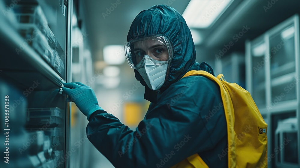 Poster healthcare worker preparing medication in a sterile environment, focusing on accuracy and patient sa